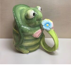 Upside Down Turtle Mug Whimsical Green Animal Mug Flower Handle Cute Novelty
